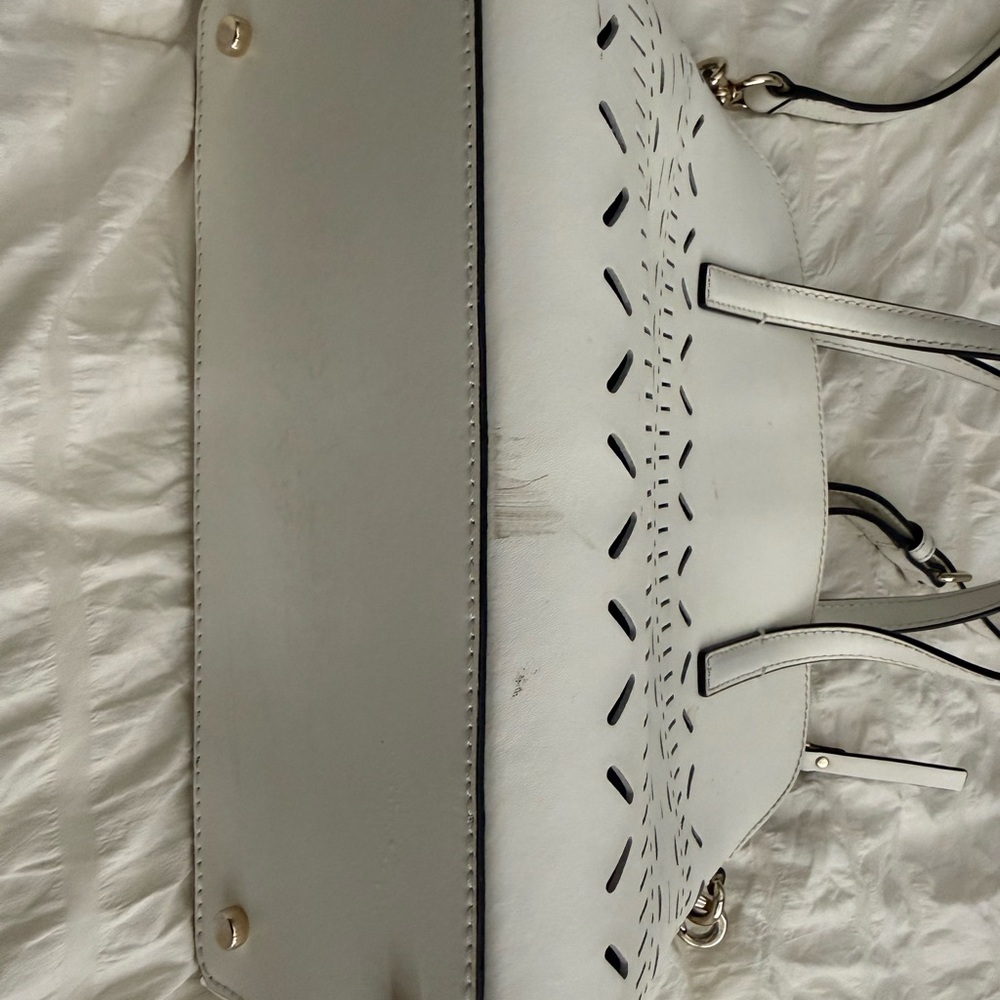 kate spade White Perforated Dome Satchel with Black Trim - Picture 6 of 8